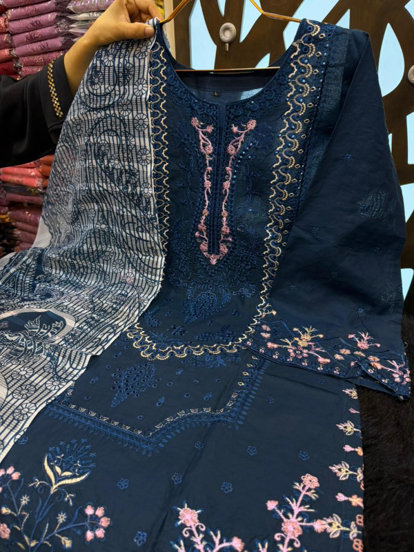 Embroidered Swizz Lawn Palazzo Suit with Boring Work