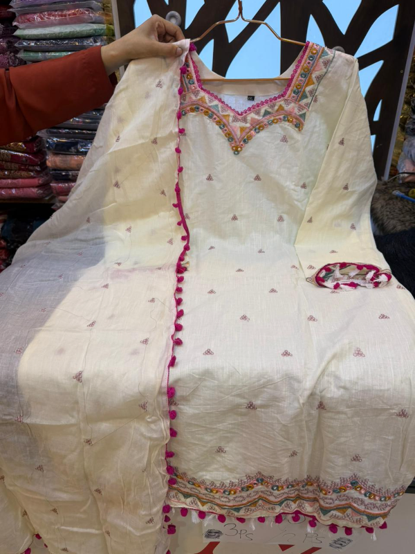 Elegant Swizz Cotton Palazzo Suit with Decorative Sleeve Detailing
