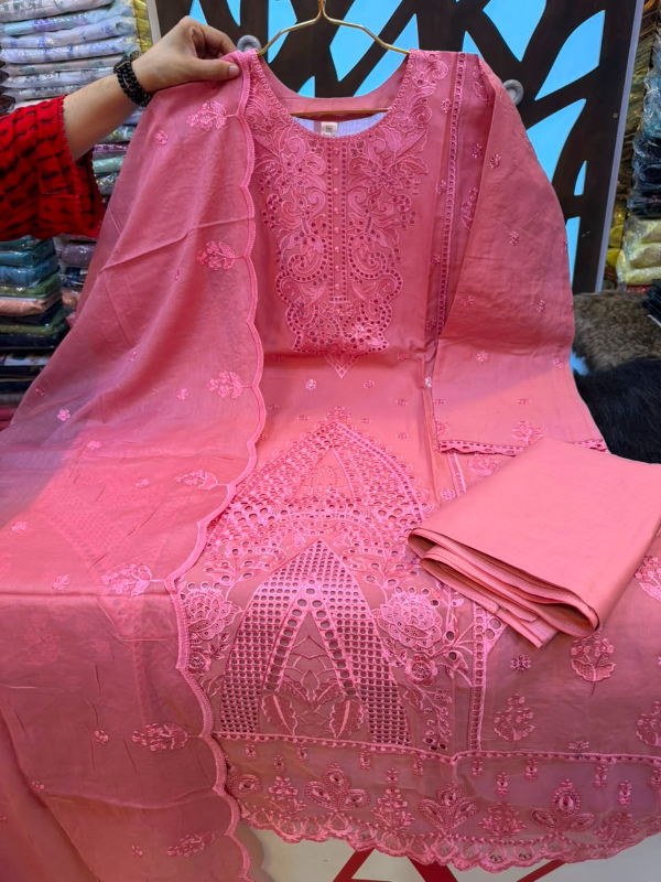 Elegant Swizz Lawn Suit with Rayon Embroidery and Sequence Work