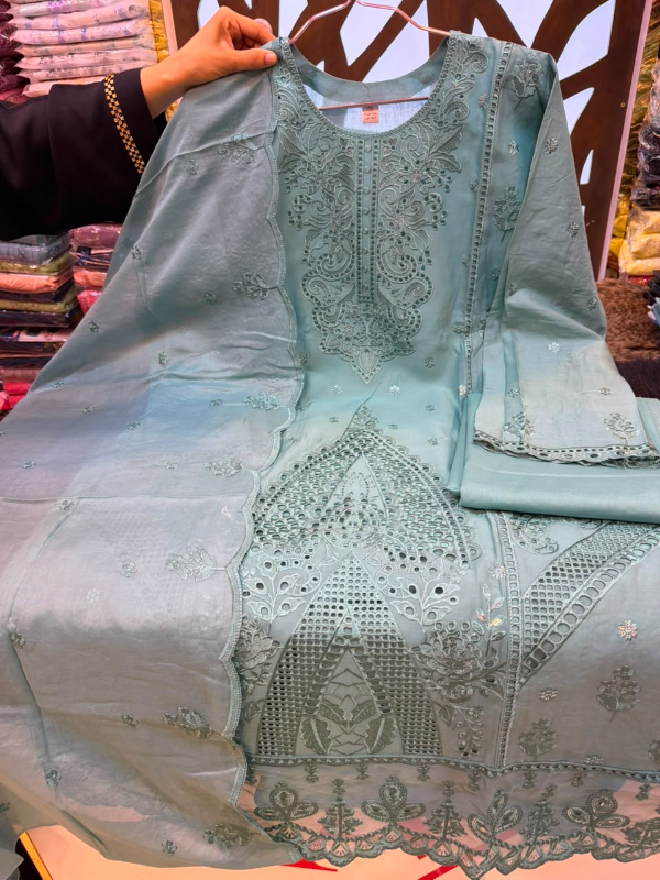 Premium Swizz Cotton Suit with Decorative Panel Detailing