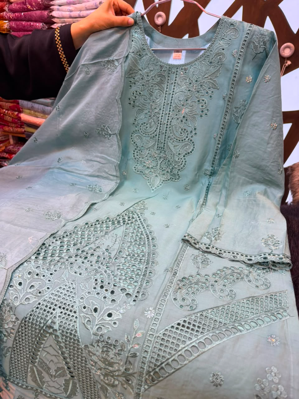 Premium Swizz Cotton Suit with Decorative Panel Detailing