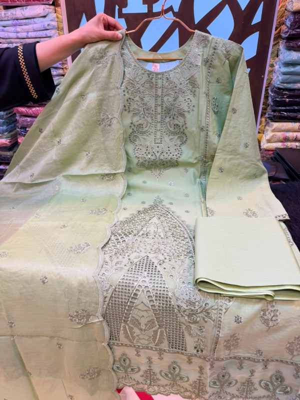 Designer Swizz Lawn Suit with Cutwork Boring Design