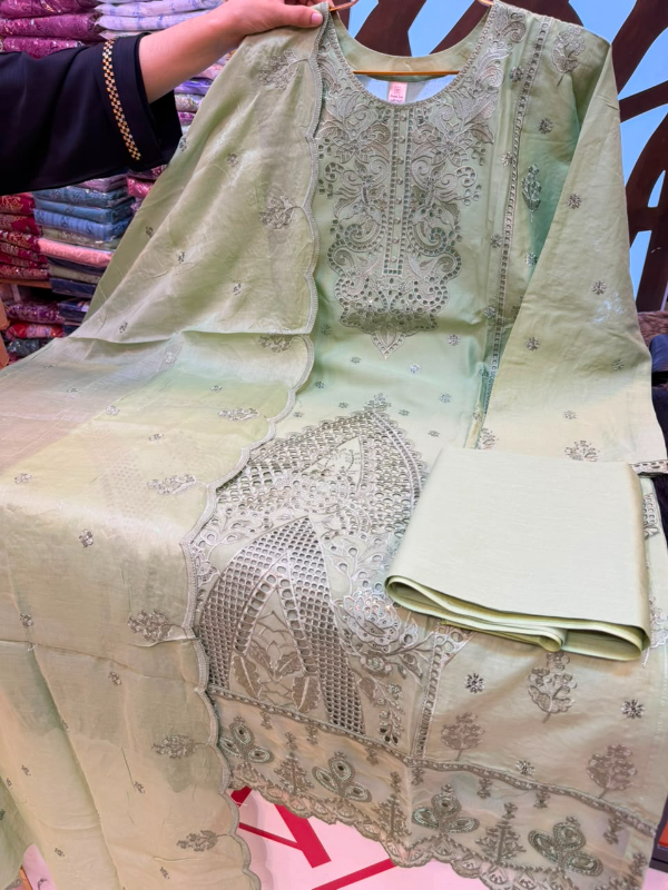 Designer Swizz Lawn Suit with Cutwork Boring Design