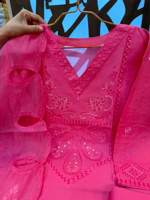 Refined Swizz Cotton Suit with Elegant Sequence Embroidery