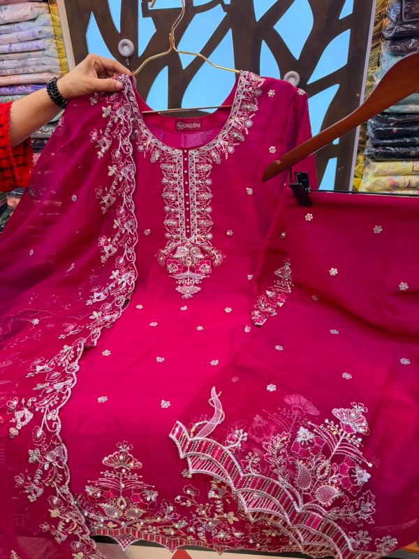 Elegant Georgette Farshi Set with Sequence Panel Detailing