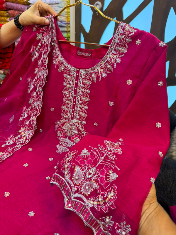 Elegant Georgette Farshi Set with Sequence Panel Detailing