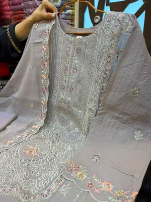Elegant Swizz Lawn Suit with Rayon Thread Embroidery and Sequence Work