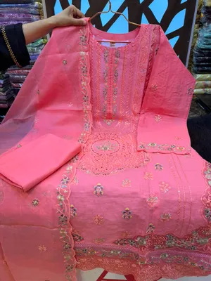 Premium Swizz Cotton Suit with Decorative Panel and Cutwork Design