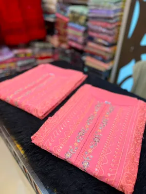 Premium Swizz Cotton Suit with Decorative Panel and Cutwork Design