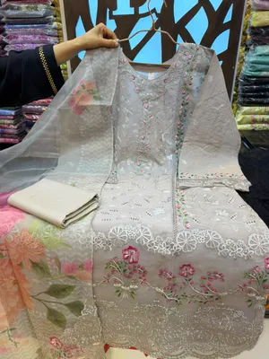 Premium Swizz Cotton Suit with Intricate Cutwork Detailing