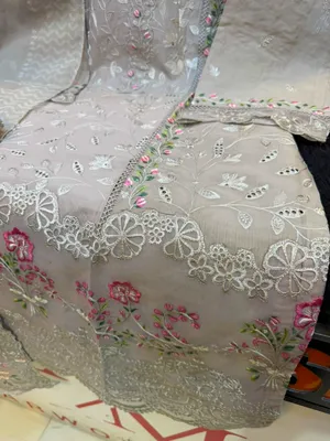 Premium Swizz Cotton Suit with Intricate Cutwork Detailing
