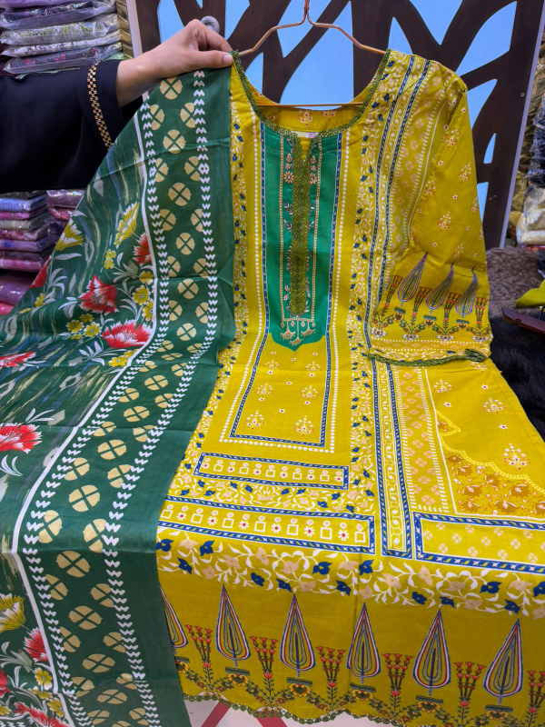 Printed Swizz Cotton Suit with Solid Cotton Dupatta