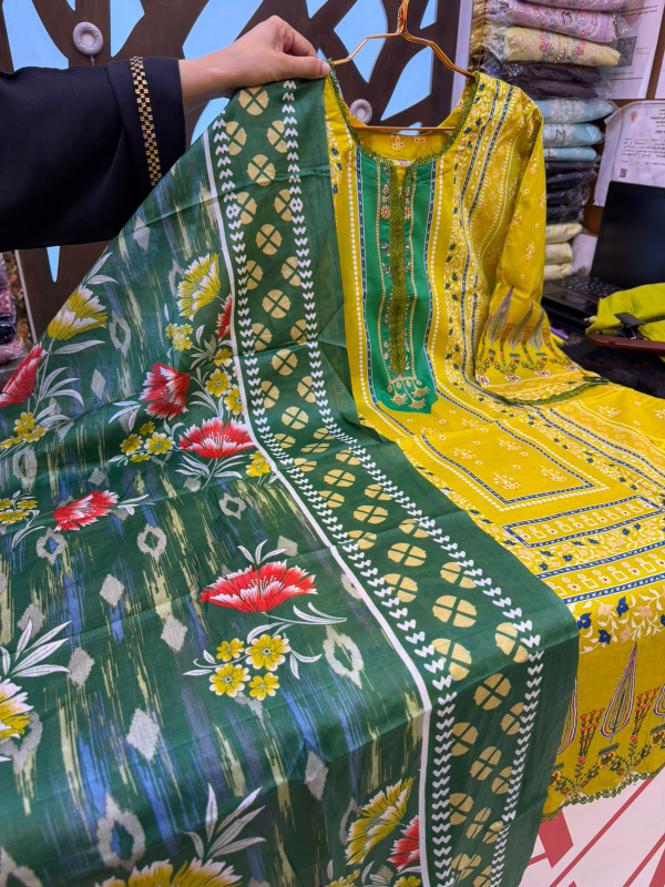 Printed Swizz Cotton Suit with Solid Cotton Dupatta