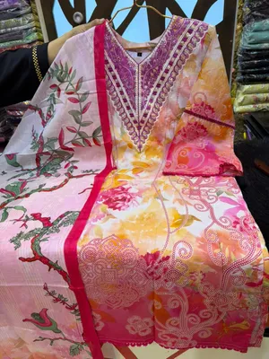 Graceful Swizz Cotton Suit with Printed Charm and Solid Salwar