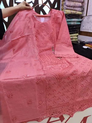 Elegant Swizz Cotton Suit with Sequence and Cutwork Detailing