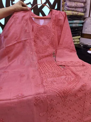 Elegant Swizz Cotton Suit with Sequence and Cutwork Detailing