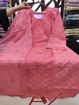 Elegant Swizz Cotton Suit with Sequence and Cutwork Detailing