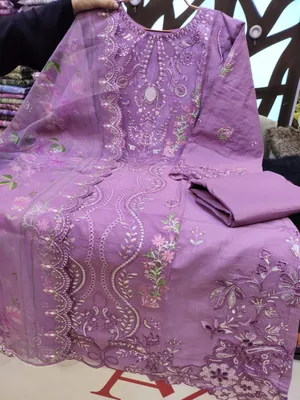 Luxury Swizz Lawn Suit with Rayon Thread and Sequence Work