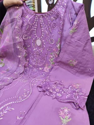 Luxury Swizz Lawn Suit with Rayon Thread and Sequence Work
