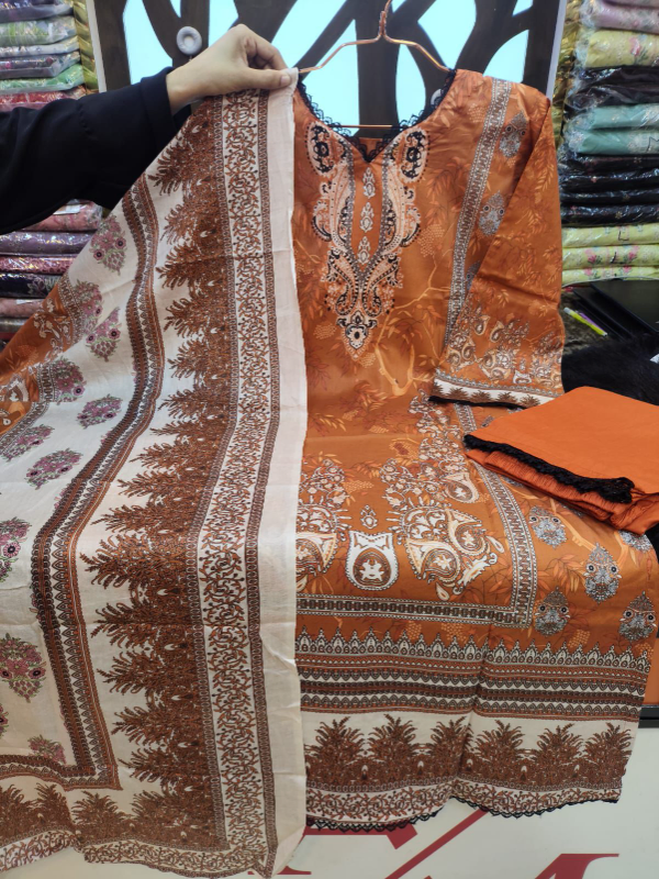 Designer Swizz Cotton Suit with Lace Accent Finish