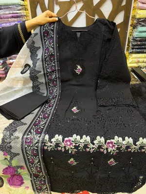 Premium Swizz Cotton Suit with Sequence and Cutwork Work