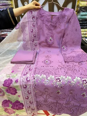 Premium Swizz Cotton Suit with Sequence and Cutwork Work