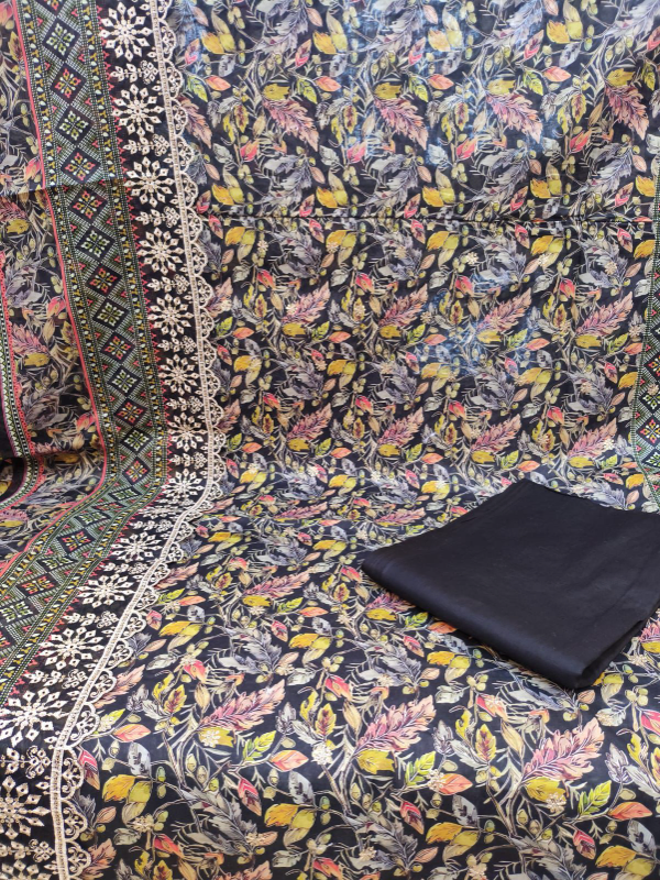 Designer Swizz Lawn Dress Material with Decorative Panel Work