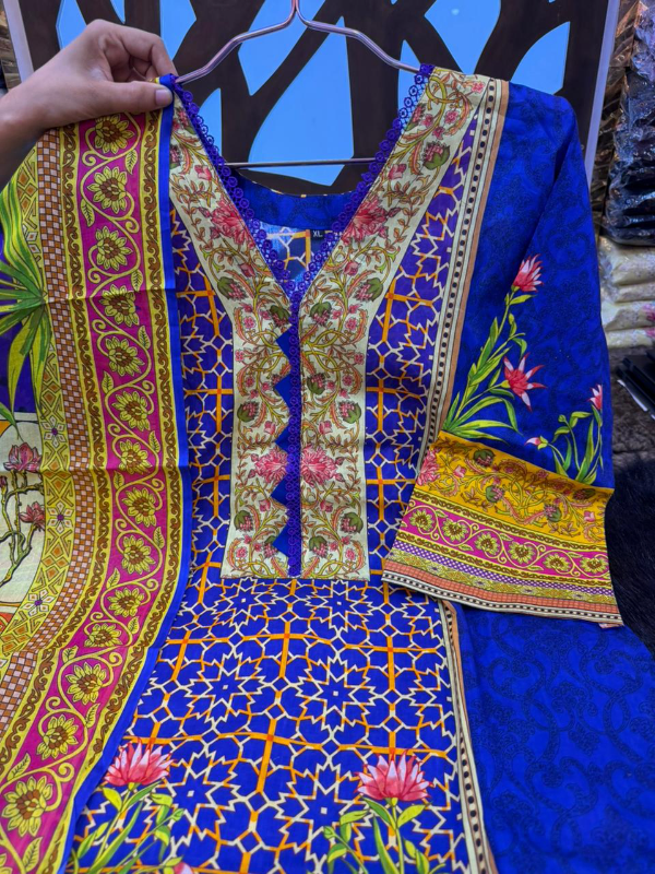 Designer Swizz Lawn Cotton Suit with Solid Salwar