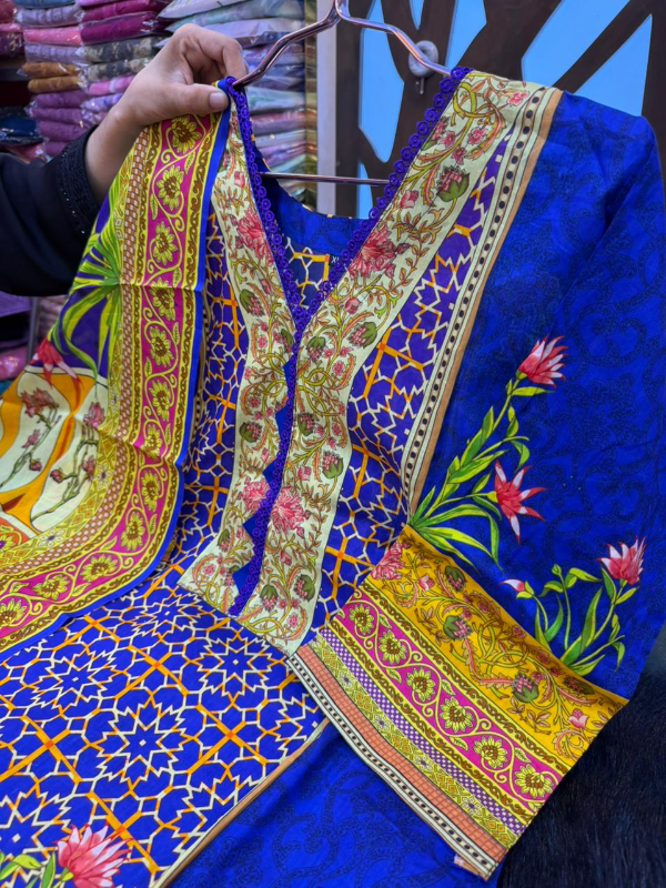 Designer Swizz Lawn Cotton Suit with Solid Salwar