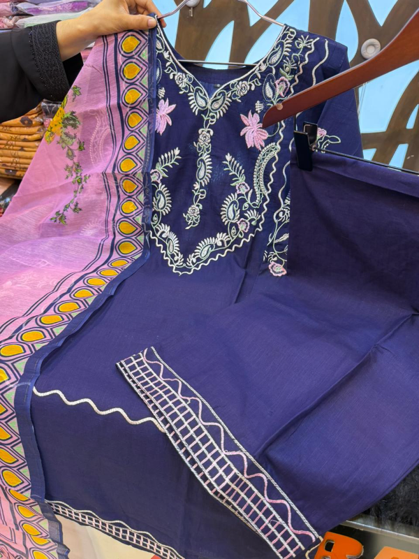 Premium Cotton Farshi Set with Embroidered Panel Work