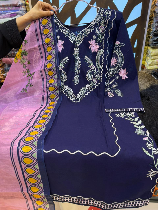 Premium Cotton Farshi Set with Embroidered Panel Work