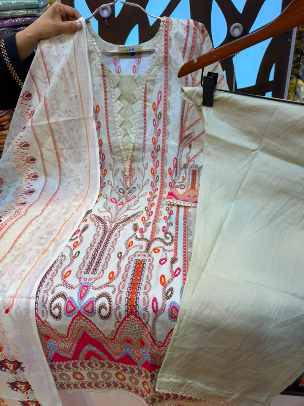 Ethnic Printed Swiss Lawn Stitched Three-Piece Suit - Off White & Cream