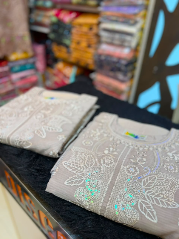 Pakistani Inspired Embroidered Stitched Three-Piece Suit with Farshi Salwar - Ash Gray