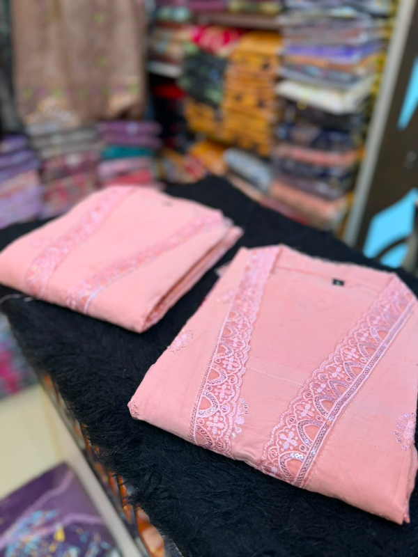 Tawakkal Inspired Baby Pink Cutwork Embroidered Cotton 3-Piece Suit with Kota Printed Dupatta