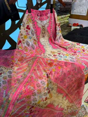 Printed Dubai Cherry Silk Girls 3-Piece Suit with Stone Work