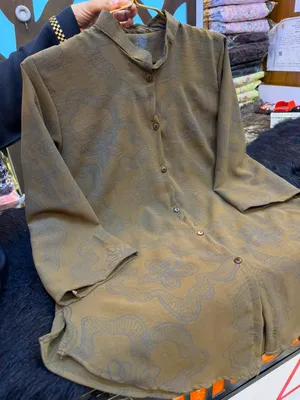 Printed China Bamboo Fabric Button-Down Co-Ord Set - Earthy Olive / Khaki Green