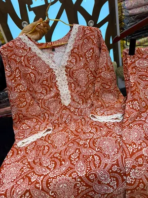 Paisley Printed Rayon Cotton Two-Piece Co-Ord Set - Rust Orange