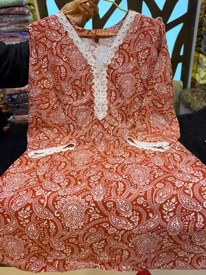 Paisley Printed Rayon Cotton Two-Piece Co-Ord Set - Rust Orange
