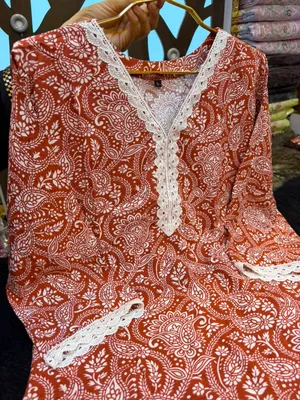 Paisley Printed Rayon Cotton Two-Piece Co-Ord Set - Rust Orange