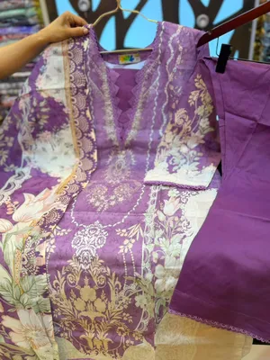 New Swiss Lawn Collection Printed Stitched Three-Piece Suit - Lavender / Purple Base