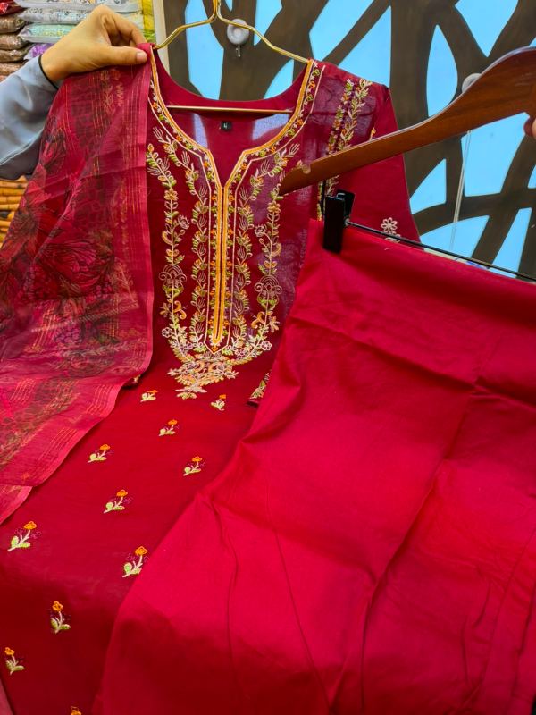 Pakistani-Inspired Embroidered Three-Piece Suit Collection - Rich Magenta / Maroon Base