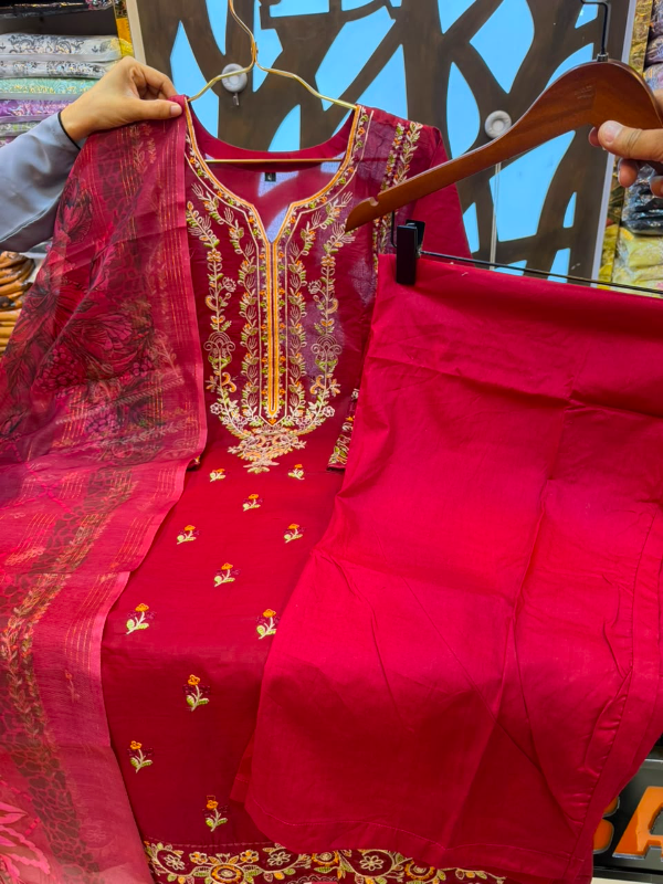Pakistani-Inspired Embroidered Three-Piece Suit Collection - Rich Magenta / Maroon Base