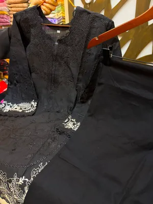  Pakistani-Inspired Embroidered Solid Cotton Two-Piece Suit Collection - Black , Biscuit & Red