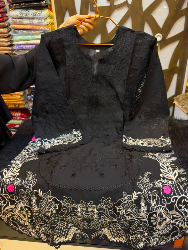  Pakistani-Inspired Embroidered Solid Cotton Two-Piece Suit Collection - Black , Biscuit & Red
