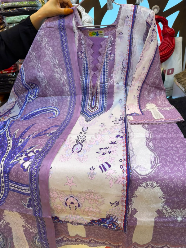 Elegant Lavender Swiss Lawn Printed Stitched Three-Piece Suit