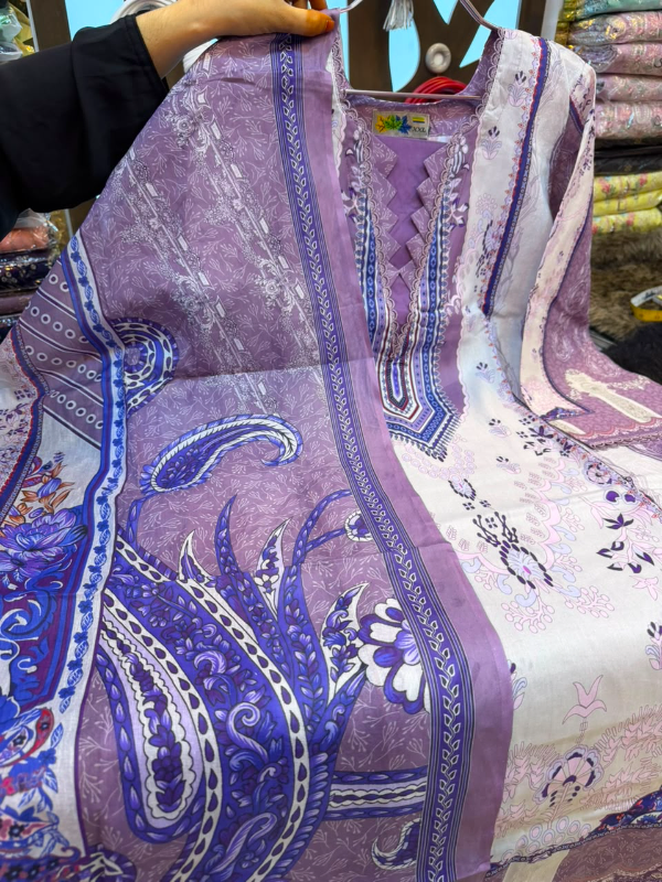 Elegant Lavender Swiss Lawn Printed Stitched Three-Piece Suit