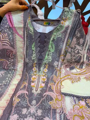 Designer Slate Grey & Mint Swiss Lawn Printed Stitched Three-Piece Suit