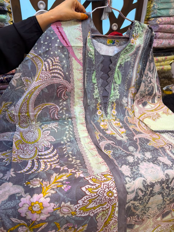 Designer Slate Grey & Mint Swiss Lawn Printed Stitched Three-Piece Suit