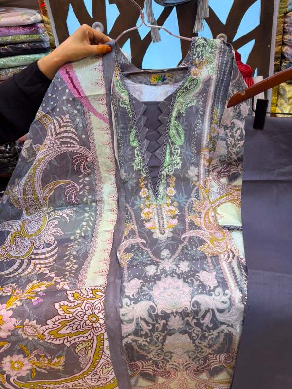 Designer Slate Grey & Mint Swiss Lawn Printed Stitched Three-Piece Suit