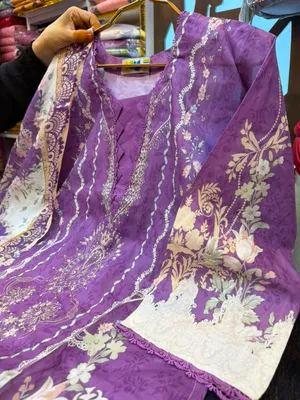 Lavender Purple Swiss Lawn Printed Stitched Three-Piece Suit